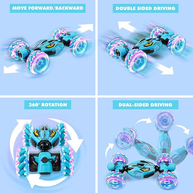 Gesture Sensing RC Stunt Car - Boys Toys Age 6-12 Year Old for Birthday Gifts 2.4GHz 4WD Remote Control Toy with Dual Spray All-Terrain Off-Road Vehicle with Lights &amp Music