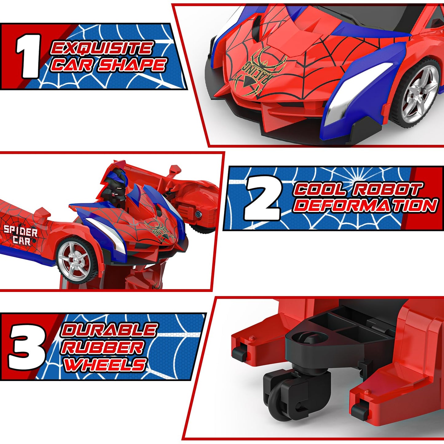 BLUEJAY Transform Rc Cars for Boys 4-7 8-12, 2.4Ghz Remote Control Car 1:18 Scale Transforming Robot, One-Button Deformation 360° Rotation Car Toy Gifts for Boys 3-5