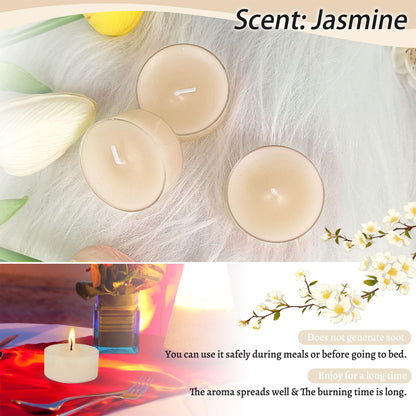 Jasmine Scented Tealight Candles, 12 Pack White Holiday Tea Lights with Clear Cups | Long-Lasting for Seasonal Home Decor,RDIVJA