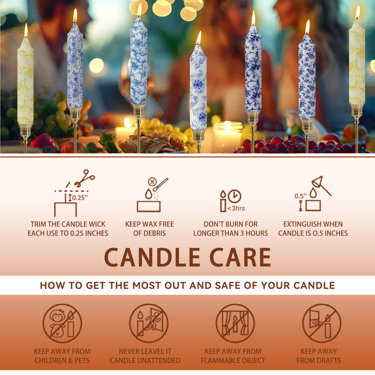 7 inch Short Candle Floral Candle Sticks Printed Candlestick Handmade Unscented Taper Candle 4 Pack Sunflower Tapered Candles for Home Dinner Wedding Holiday