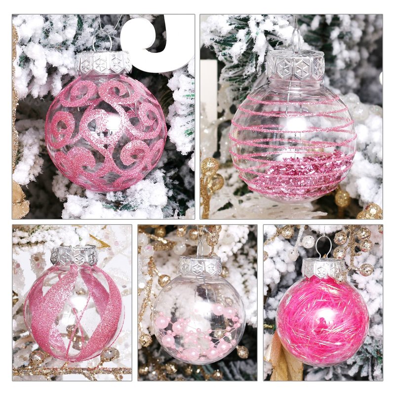 BSTCRAFT 60MM/2.36" Purple Clear Christmas Ornaments Set, 30pcs Shatterproof Delicate Baubles for Xmas Tree, Halloween, Indoor/Outdoor Decor
