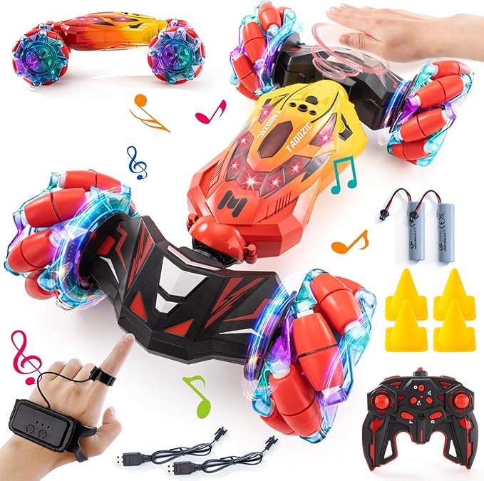 Gesture Sensing RC Stunt Car 2.4GHz 4WD Stunt Car Toys for Ages 6-12 yr Boys Girls Hand Controlled Remote Control Twist Cars Offroad 360° Rotation with Lights and Music for Birthday Gifts