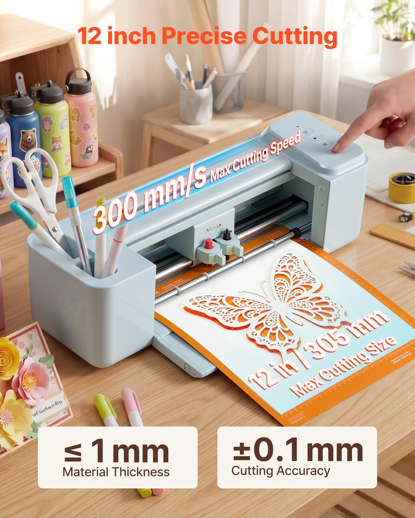 VEVOR Vinyl Cutting Machine, 12 in, Button-Controlled Vinyl Cutter, 20000+ Built-in Design Resources, Compatible with Mac, Windows, Android and iOS, for Creating Customized Crafts Cards, Home Decor