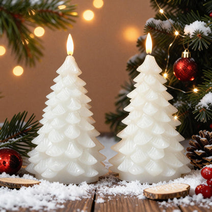 LUSHARBOR Flameless Candles with Remote Timer, 2 Pack Christmas Tree Candles Battery Operated LED Candles Real Wax Holiday Christmas Decoration for Bedroom Party Festival Gift White