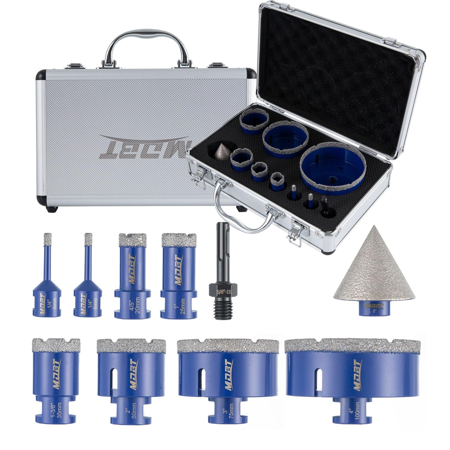 MDBTTOOLS Diamond Core Drill Bits 10Pcs, Tile Diamond Drill Bits Set,Porcelain Hole Saw, Cutter for Marble Ceramic Granite(6/6/20/25/35/50/75/100mm/2 inch)