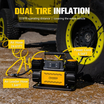 BUNKER INDUST 12V Air Compressor, Portable Inflator 12.3 CFM 150PSI Dual Tire Air Pump with LCD Control Panel Anderson-Style Plug for Off-Road 4x4 Vehicle, SUV, Truck
