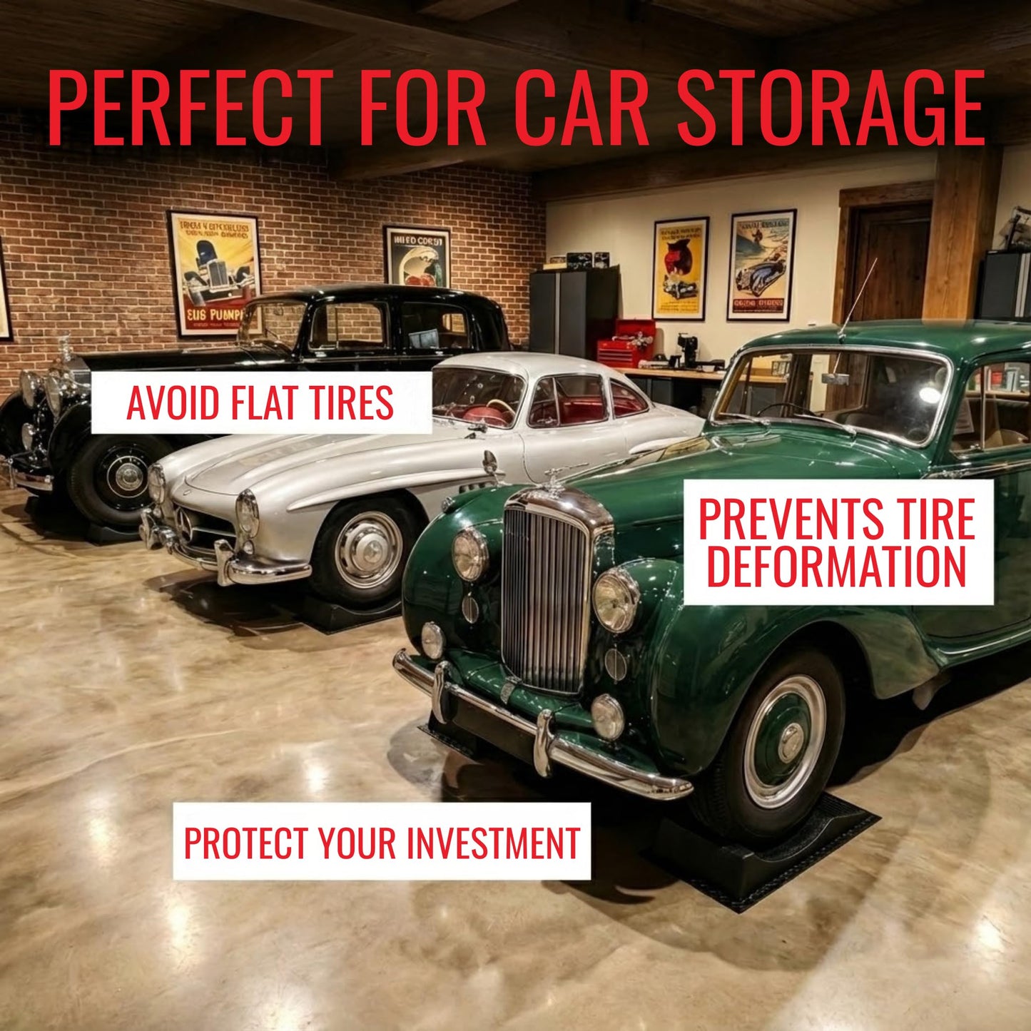 USA Made Extra-Wide Heavy-Duty Flat-Free Tire Ramps with 4 Thick Mats – Prevent Flat Spots During Long-Term Storage – Non-Slip HDPE Ramps Support 10 Tons – for Cars, RVs, Trucks – Set of 4