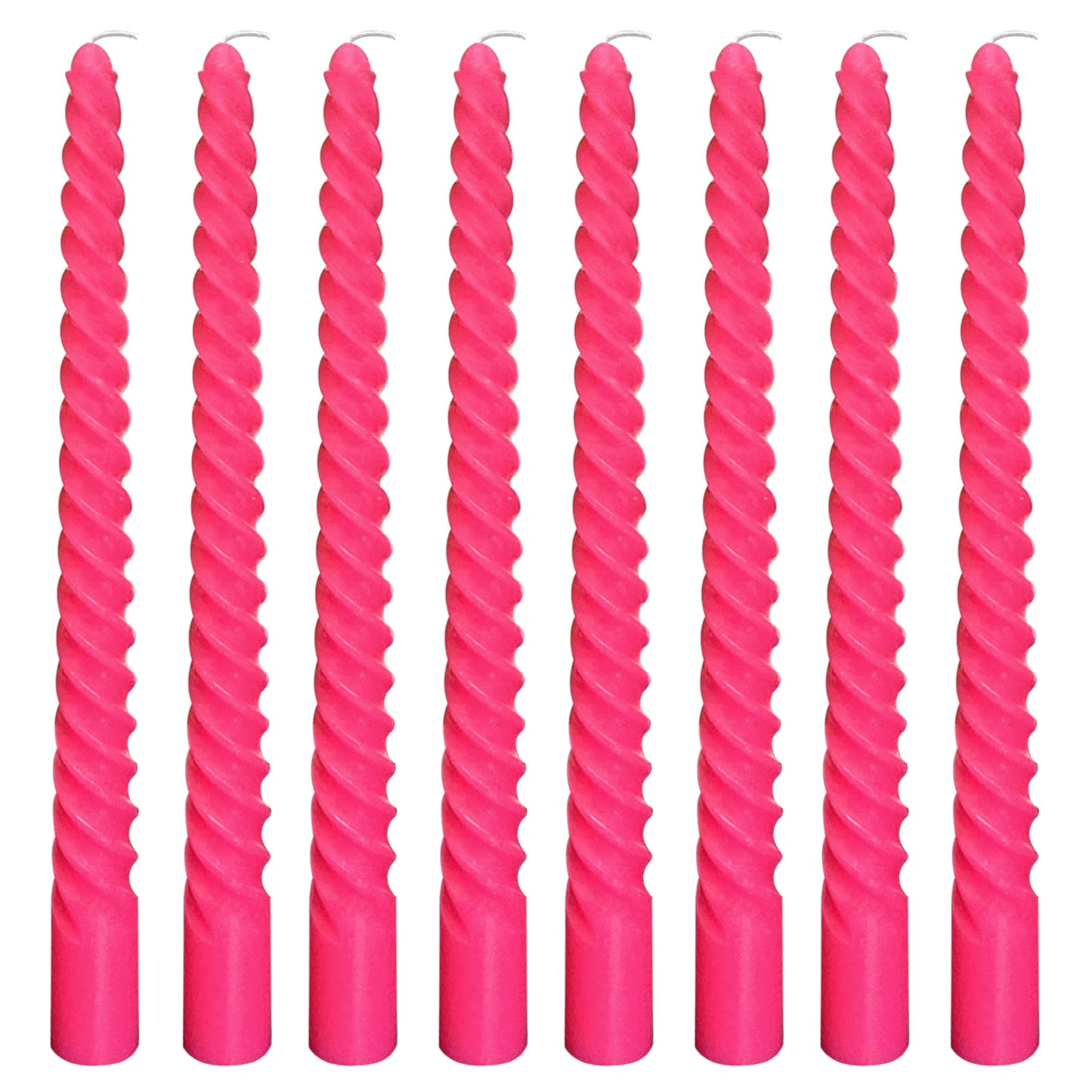 8 Pack 10 Inch Hot-Pink Spiral Taper Candle Set, 7/8 Inch Unscented Driples Candlesticks for Home Decoration Dinner Party, 6-7 Hours Burn