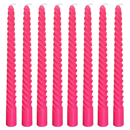 8 Pack 10 Inch Hot-Pink Spiral Taper Candle Set, 7/8 Inch Unscented Driples Candlesticks for Home Decoration Dinner Party, 6-7 Hours Burn