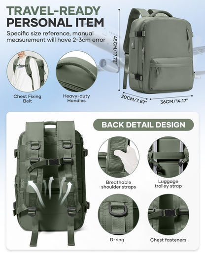 Vacuum Storage Travel Backpack with Air Pump Carry on Flight Approved Compression Vacpack Waterproof with Vacuum System Airplane Travel Essentials Daypack Laptop Space Saver Bags Women Green