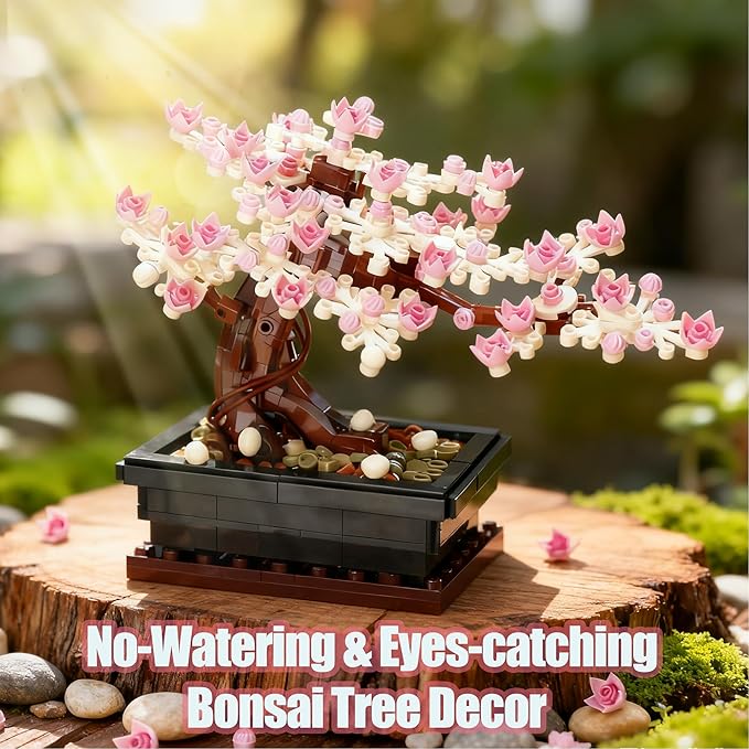 3IN1 Cherry Blossom Bonsai Tree Building Blocks Set Botanicals 3 Season Leaf Bonsai Tree Building Bricks Compatible with Lego Pink Flowers Plant Home Office Decor Ideal Gift for Adult Teen(1229PCS)