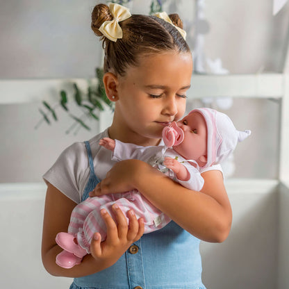 15" Realistic Soft Body Baby Doll with Open/Close Eyes | JC Toys - Berenguer Boutique | 10 Piece Gift Set with Bottle, Rattle, Pacifier & Accessories | Pink | Ages 2+