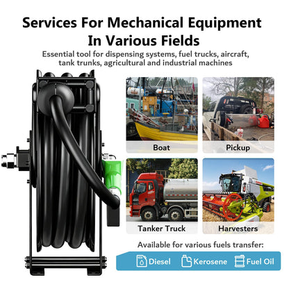 3/4" x 33ft Fuel Hose Reel Black, Extra Thick Steel, 300PSI Diesel Fuel Transfer Hose, 3/4 Inch Retractable Hose Reel with Fuel Nozzle Working with Pump & Tank