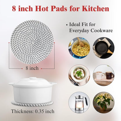 CATIFLIN 8 Inch Heat Resistant Trivets for Hot Dishes, 5-Pack Cotton Woven Pot Holders & Hot Pads Set – Kitchen Countertop & Table Protector, Home Essentials Decor