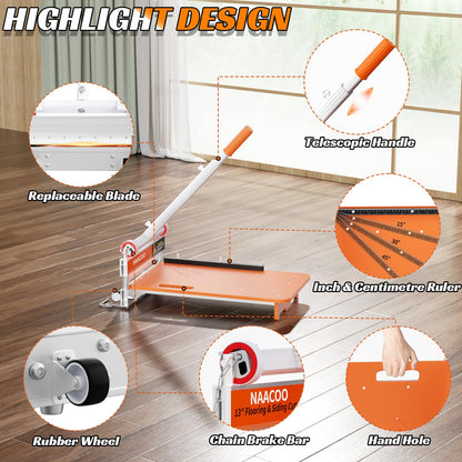 Heavy Laminate Floor Cutter with Replacement Blade, NAACOO 13“ Vinyl Floor Cutter with wheel,Vinyl Plank Cutter – Just 1 Step Meet Angle&Length Cutting,