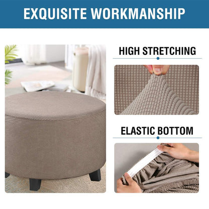 H.VERSAILTEX Ottoman Cover Stretch Ottoman Slipcover Round Ottoman Storage Cover Folding Stool Covers Furniture Protector Cover for Footrest Ottoman Fit Dia 30" - 41", Taupe