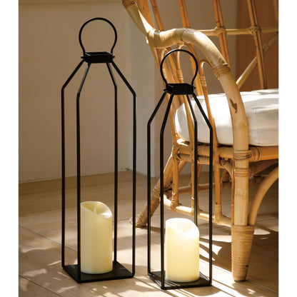 Perfnique Modern Farmhouse Lantern Decor, 19.7'' 22'' Set of 2 Black Metal Lanterns, 2 LED 6hr Timer Flickering Flameless Candles, Lanterns Decorative for Porch, Patio, Fireplace Mantle, Christmas