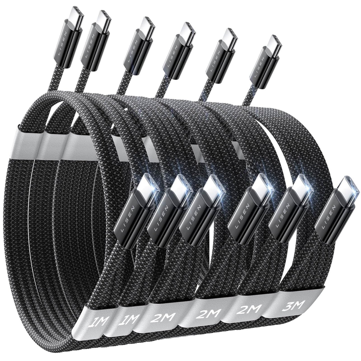 LISEN USB C Cable, 5-Pack [3.3/3.3/6.6/6.6/10FT] for iPhone 17 Charger Cord, 60W USB C to USB C Fast Charging Cable for iPhone 17 Air 16 15 Pro Max, Samsung Z Flip 7/S25/S24, Switch 2, iPad, MacBook