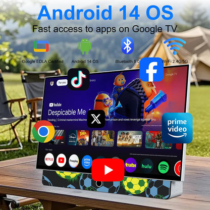 27 Inch Portable Smart TV with Built-in Battery, 1080P FHD Outdoor TV for RV & Camping, HDR10, Dolby Audio, WiFi, Voice Remote, Portable TV for Travel, Bedroom, Game Day & Outdoor Entertainment