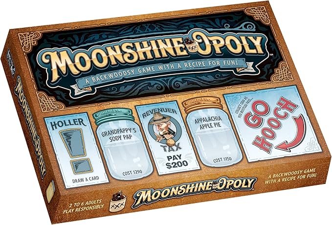 Late for The Sky Moonshine-OPOLY Board Game for Adults Party Property Trading Game 2-6 Players Opoly Drinking Theme Fast 1-Hour or Classic Play Humor Gift