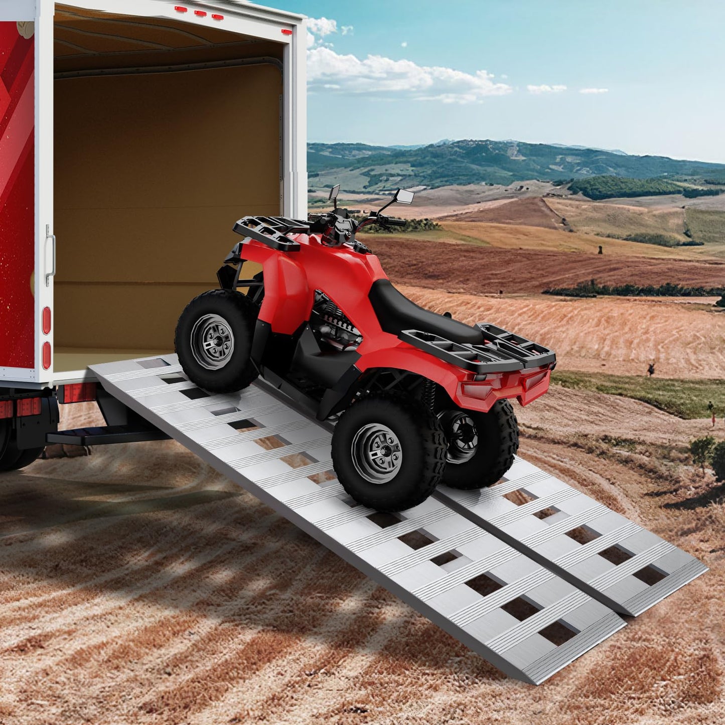 Aluminum Trailer Ramps, 6000LBS Capacity Heavy-Duty Loading Ramps for Bike, Motorcycle, Tractor, ATV/UTV, Trucks, Auto Hauler- with Knife & Hook Ends, 2pcs (84 X 14 Inch)