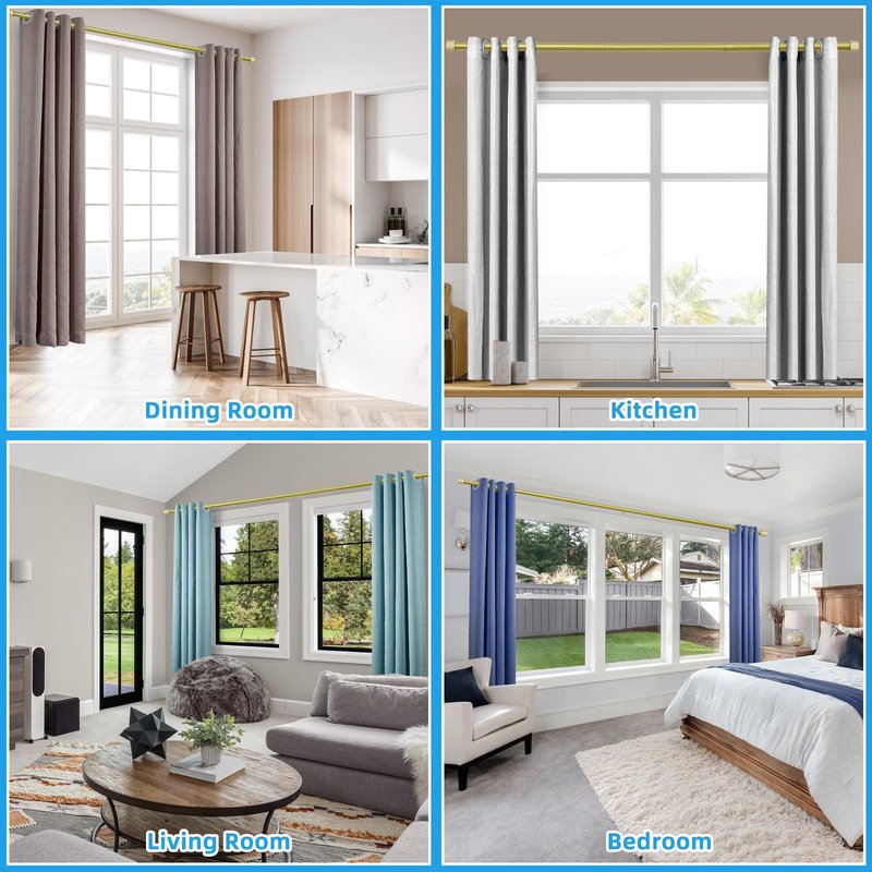 AMZSEVEN Curtain Rods for Windows, Drapery Rod 1 inch Diameter, Curtain Rod with Cylindrical Finials (Gold, 16" to 48" - 1'' rod)