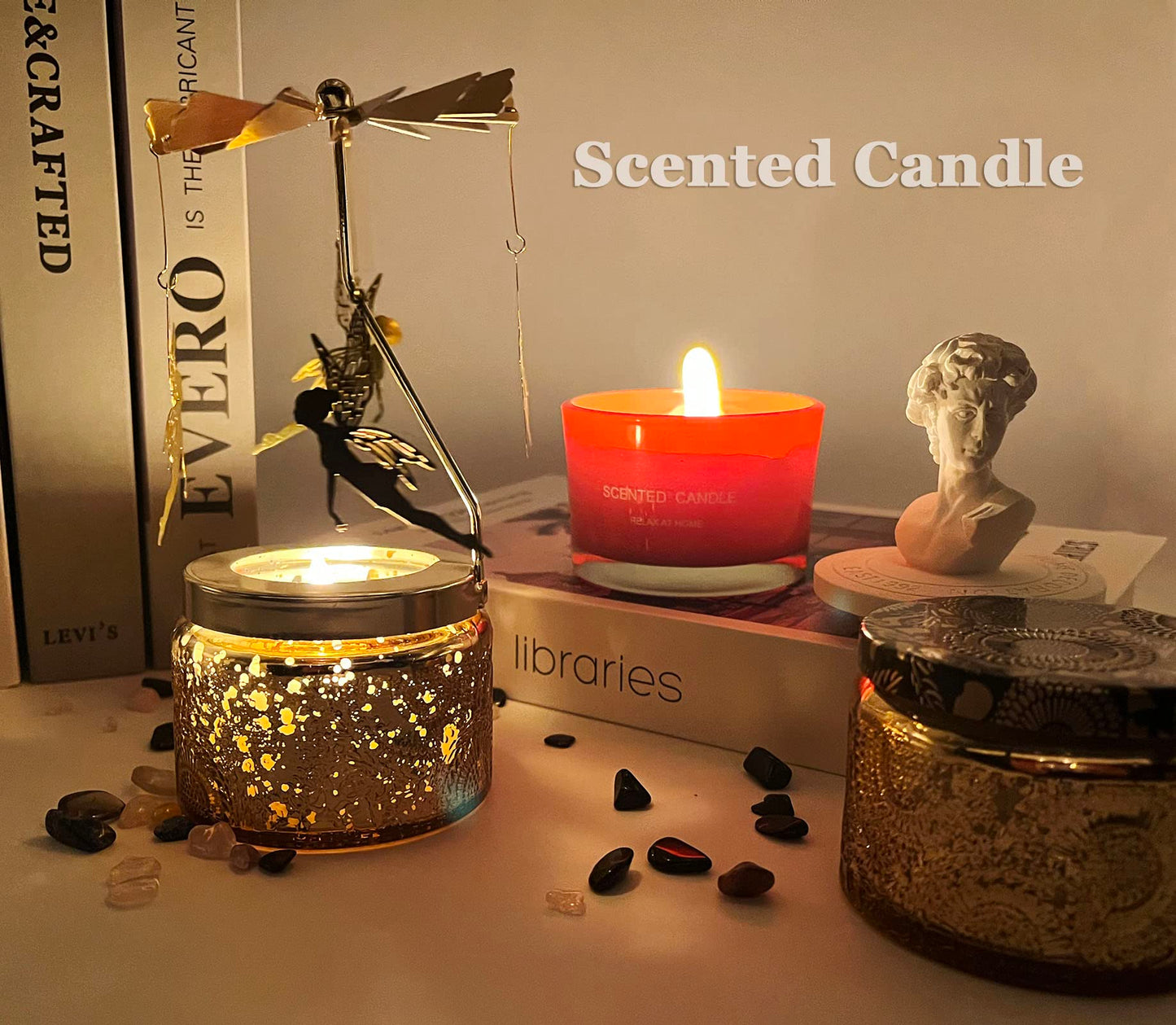 Funny Rotatable Scented Candles Decorative Soy Candle with Carousel Fairy Jar Candle Christmas Birthday Gifts for Women Unique Candle