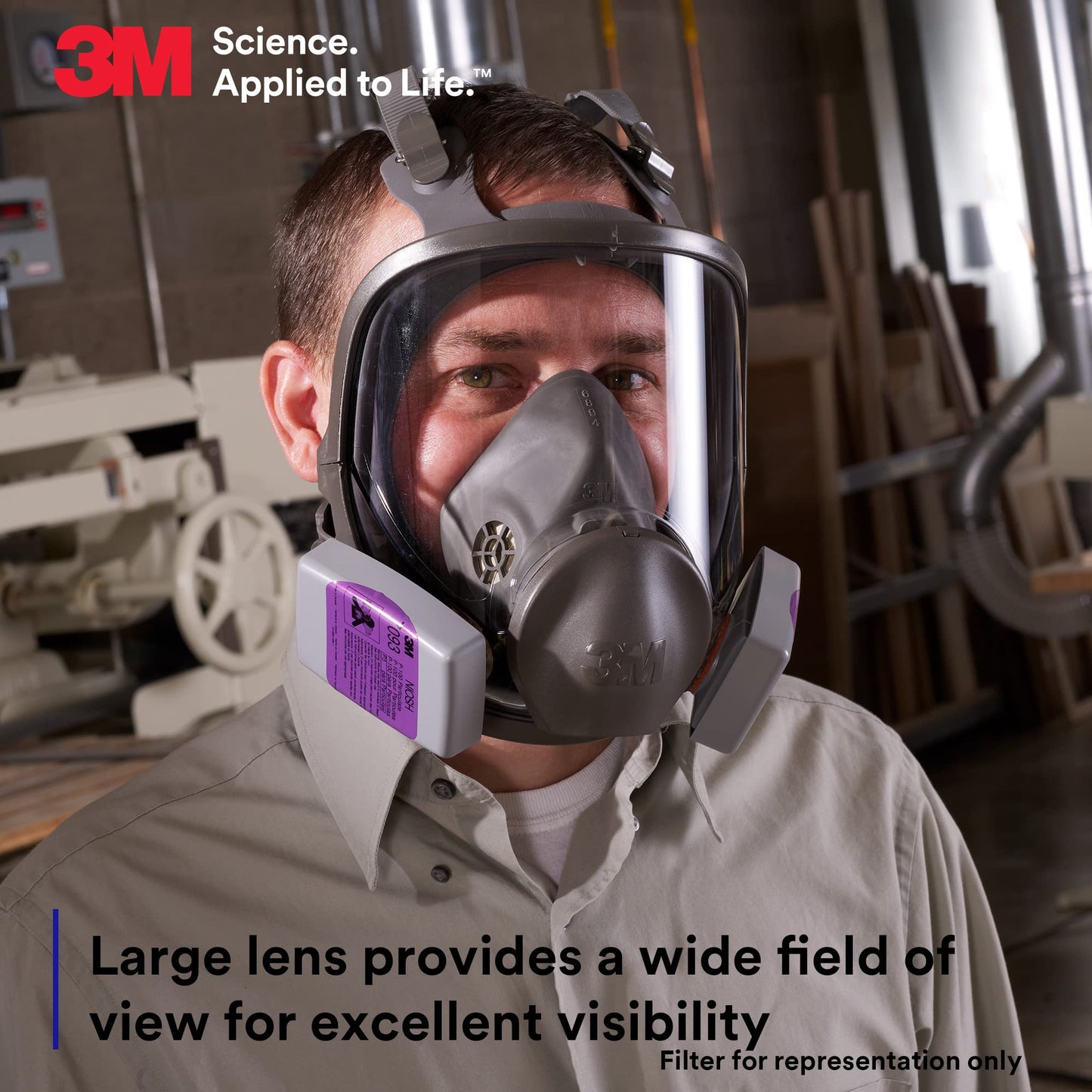 3M Full Facepiece Reusable Respirator 6800, NIOSH, Large Lens, ANSI High Impact Eye Protection, Silicone Face Seal, Four-Point Harness, Comfortable Fit, Painting, Dust, Chemicals, Medium