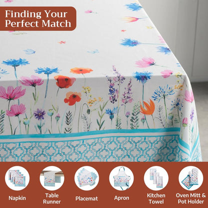 Maison d' Hermine Table Cloth Rectangle Table 100% Cotton 54 x 72 Inches Tablecloth Reusable Decorative for Dining Kitchen Room Farmhouse Home Gifts for Mothers day Spring Summer - Flower In The Field