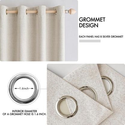 MIULEE 100% Blackout Linen Curtains - Thermal Insulated Birch Grommet Drapes | 52 x 84 Inch (2 Panels)