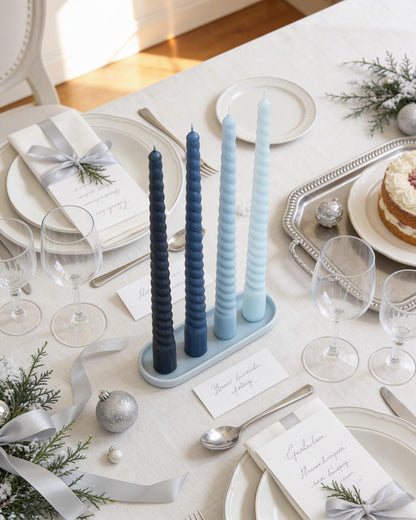 Viyffo 11 Inch Spiral Taper Candles, 4 Pack Blue Gradient, Unscented Tall Long Candlesticks for Wedding, Dinner, Holiday Table Decor, Fits Most Standard Holders