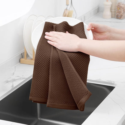 Homaxy 100% Cotton Waffle Weave Kitchen Dish Towels, Ultra Soft Absorbent Quick Drying Cleaning Towel, 13 x 28 Inches, 12-Pack, Coffee