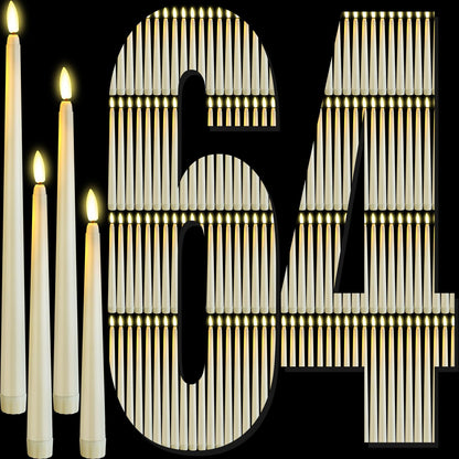 Rossesay 64 Pcs Wedding Flameless LED Taper Candles Battery Operated Candles 4 Sizes of 8.5'', 9.65'', 10.83'', 12.8'' Candlesticks Flickering for Halloween Christmas Church Wedding(Ivory White)