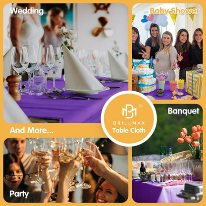 BRILLMAX 8 Pack Purple Tablecloths 60 x 126 Inch for 8ft Rectangle Tables - 150 GSM Polyester Fabric, 15" Standard Drop, Water, Stain & Wrinkle Resistant Cloth Cover for Wedding Dining Buffet