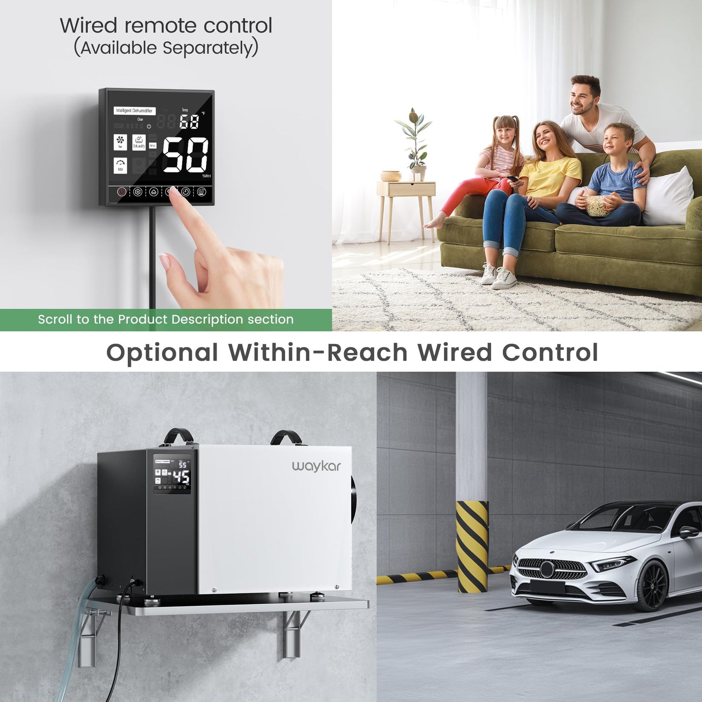 Waykar Commercial Dehumidifier with Pump and Drain Hose for crawl space, Basements, and Water Damage Unit