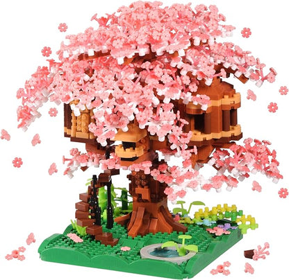 Cherry Blossom Tree Building Block Set Gift for Adults Girls Boys 14+ Cherry Bonsia Treehouse Micro Building Blocks Japanese Sakura Flowers House 2028PCS