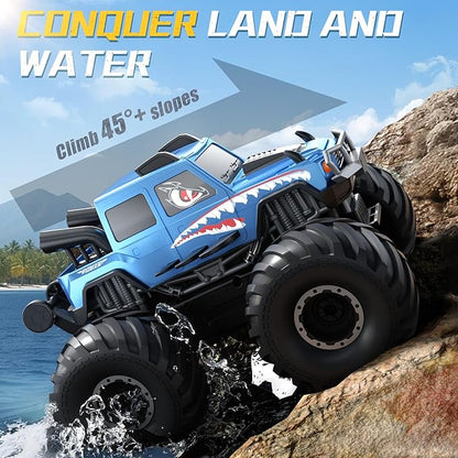 NQD® Monster Truck Toys Waterproof 360°Rotate 4x4 RC Truck Amphibious Remote Control Monster Trucks 2.4GHz All Terrain Off-Road Pickup Toy RC Car for Gifts for Boys Kids Age 6 7 8 9 10 11 12+ Blue