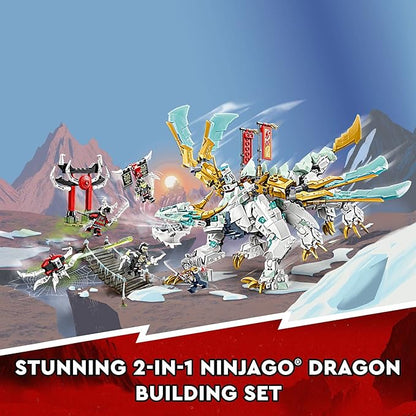 LEGO NINJAGO Zane’s Ice Dragon Creature 71786 2in1 Dragon Toy to Action Figure Warrior Model Building Kit Construction Set for Kids with 5 Minifigures