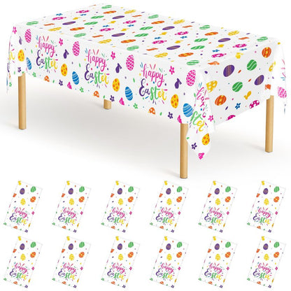 QZYL 12 Pack Easter Tablecloths Rectangular, 54" x 108" Disposable Easter Tablecloth Easter Decorations, Plastic Eggs Bunny Spring Tablecloth, Easter Table Cloth for Picnic Party Decorations Supplies