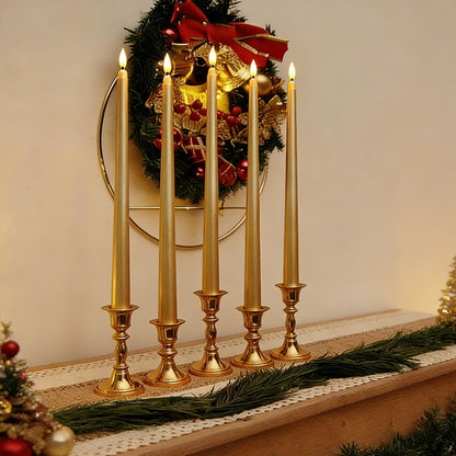 Ni-JASW Gold Flameless Taper Candles with Remote, Flickering Battery Powered LED Candlesticks Set of 4