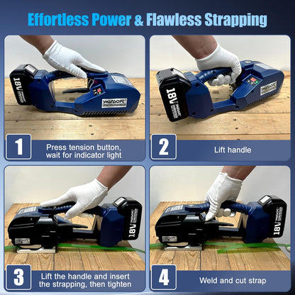 SWANSOFT Electric Strapping Machine,2500N Adjustable Tension,1/2-5/8 inch PP PET Strapping Tool,Semi Automatic Banding Tool with 2 x 5000mAh Batteries for Warehouse & Logistics Packaging Pallet Carton
