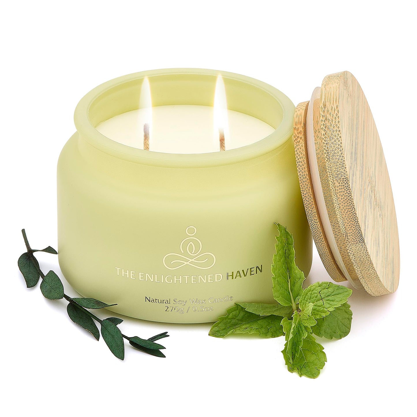 Healing | 2-Wick Scented Candles for Home | Natural Non Toxic Soy Candles with Essential Oils | Eucalyptus & Peppermint | 50 Hour Long Burning | Aromatherapy Candle Jar with Lid - 9.5 oz