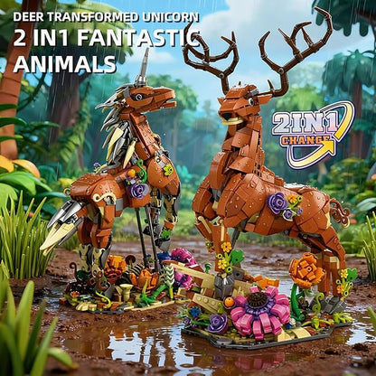MENTOJOY 2-in-1 Magical Unicorn &amp Deer Building Set - 1367 Pieces Fantasy Animal Model Educational STEM Toy &amp Desktop Decoration Gift for Kids Ages 6+