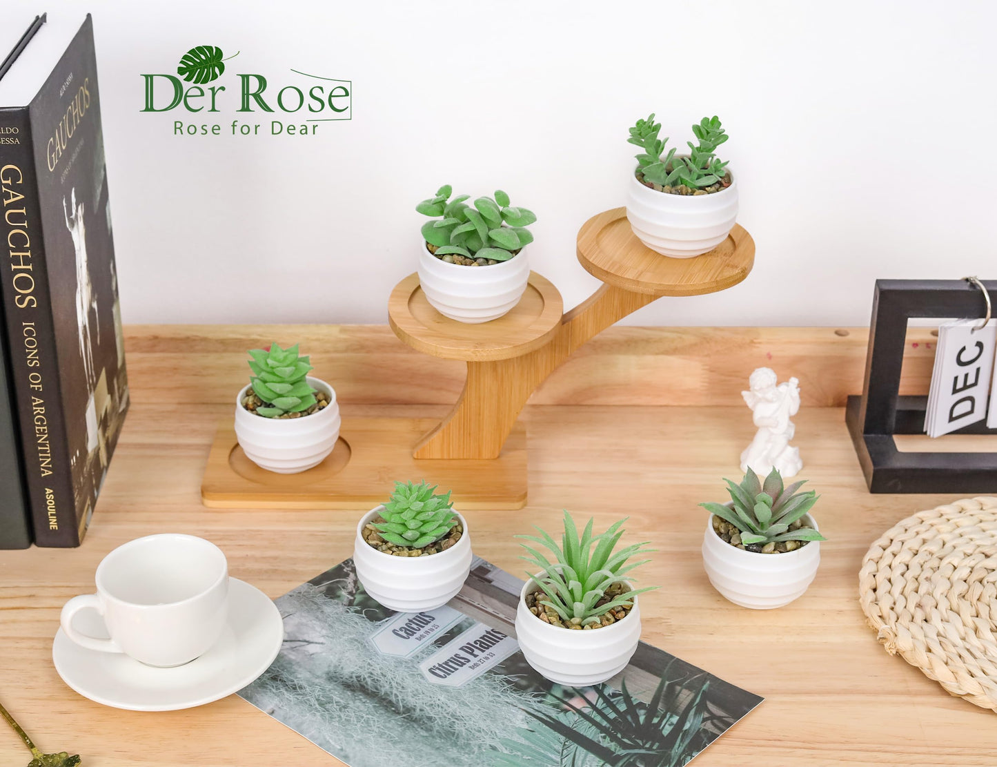 Der Rose Set of 6 Succulents Plants Artificial in Pots Small Fake Plants Graduation Gifts for Bedroom Aesthetic Living Room Shelf Bathroom Decor Office Desk Accessories