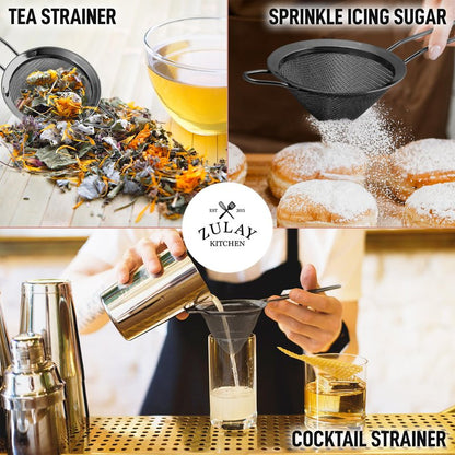 Zulay Stainless Steel Small Strainer - Effective Cone Shaped Cocktail Strainer For Cocktails, Tea Herbs, Coffee & Drinks - Fine Mesh Strainer That Is Rust Proof & Great As A Tea Strainer (Gold)