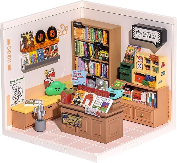 Rolife LED Building Blocks for Adults1:24 Toy Building SetsModel Building Kits for Kids Ages 8-12-15DIY Miniature Dollhouse Kits for AdultsHobbies for Women Men (3.Fascinating Book Store)