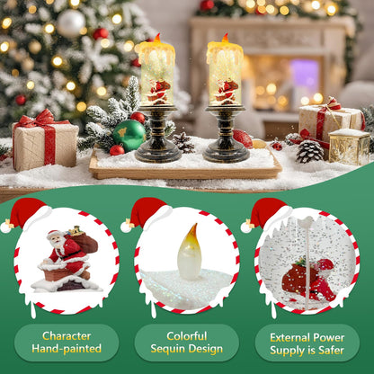 Christmas Snow Globe Candle, Battery Powered with Timer, Christmas Flameless Candles Lantern with Santa Claus for Home Decoration Festival Gift, Snow Globe Candle Light for Christmas Decorations