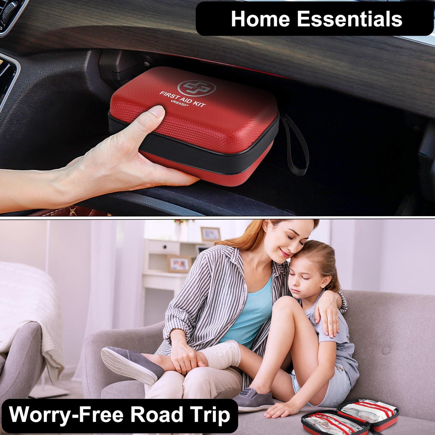 VRIEXSD Premium First Aid Kit, 320 Piece Waterproof Hard Shell Eva First Aid Kit for Home, Camping, Cars, Hiking, Travel, Businesses & Outdoor Emergencies - Emergency Medical Kits (Red)