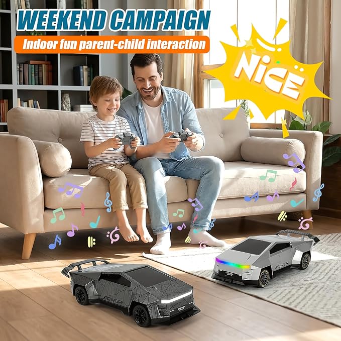 Remote Control Car/RC Truck – 2.4 GHz All-Terrain Cyber Vehicles with One-Touch Demo and Three Adjustable LED Light Effects Off-Road Pick-Up Hobby Monster Truck Toys Gifts for Boys/Girls Aged 3+