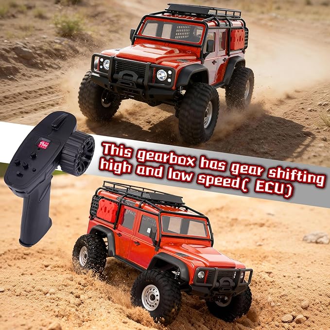 Cheerwing 1:18 Rock Crawler 2.4Ghz Car 4WD Off Road RC Monster Truck with Two-Speed Gearbox Hobby RC Car for Adults (Red)